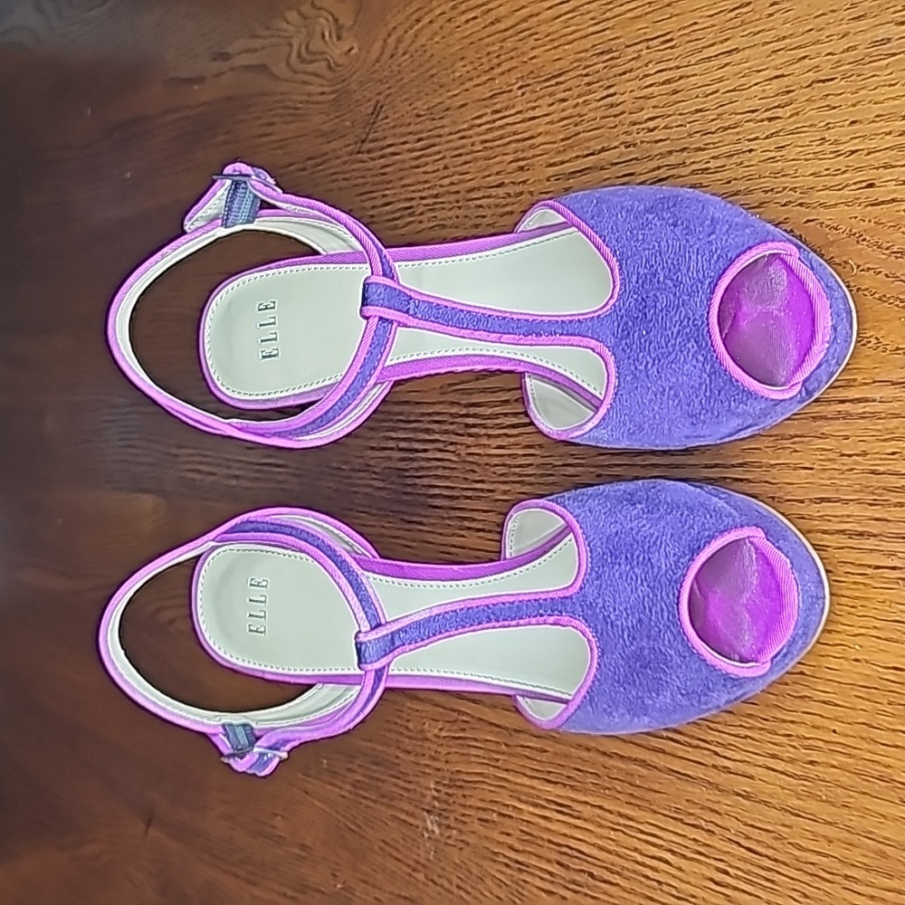 Elle open toe T-strap suede heels